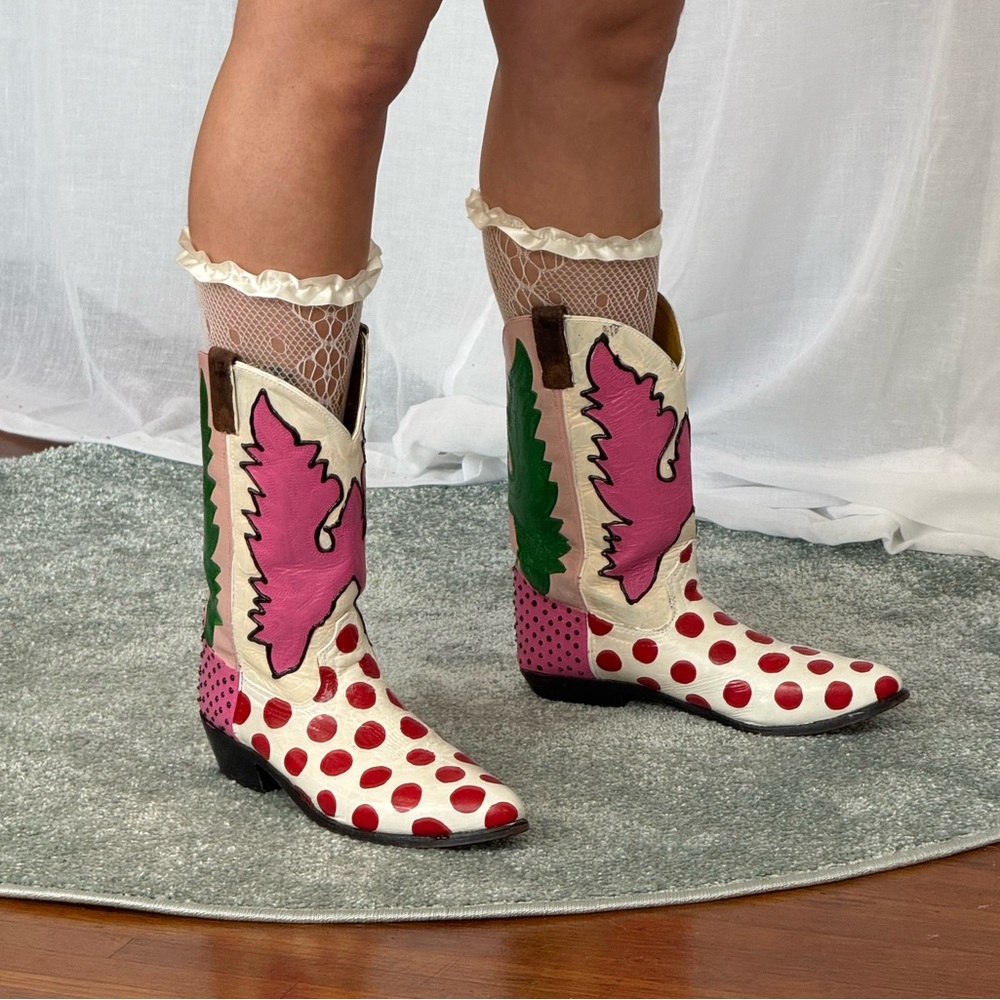 ✿ Hand Painted Polka Dot Western Boots ✿